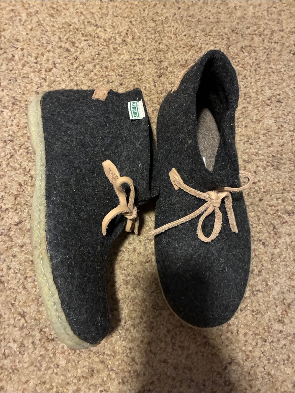 Kyrgies Slipper High Top Gray Wool Felt Rubber Soles  Size EU 40